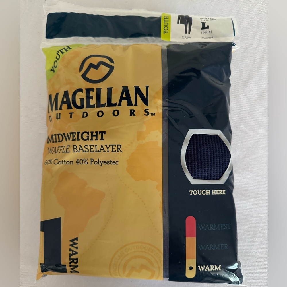 Magellan Youth Size Large Midweight Longjohns-Navy Waffle 2 pc set.Never Opened